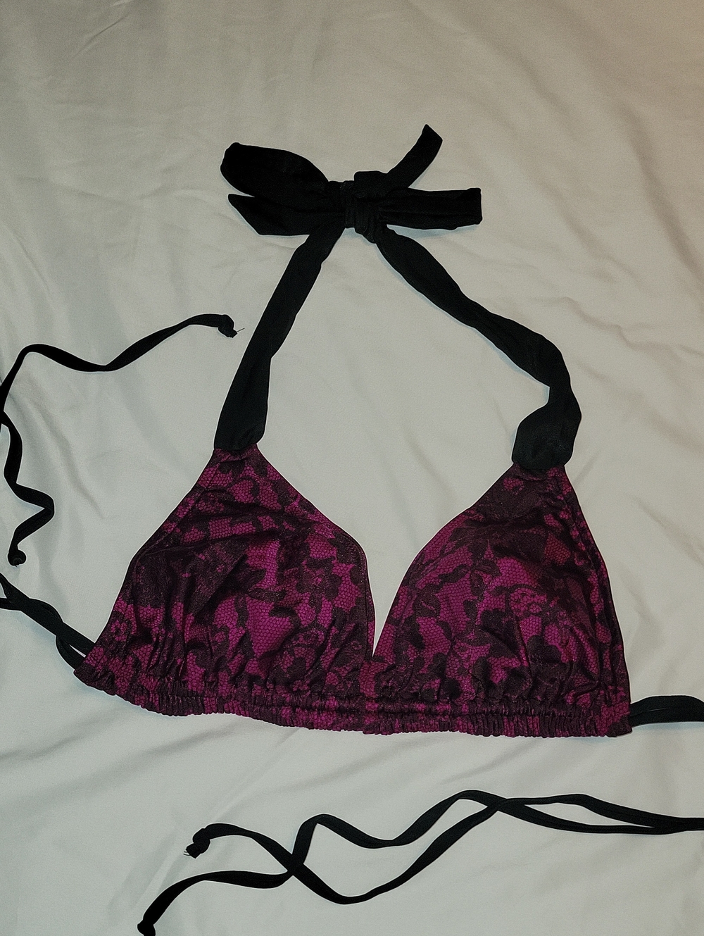 Magenta Print Halter Swim Bra with Black Straps,  Never Worn